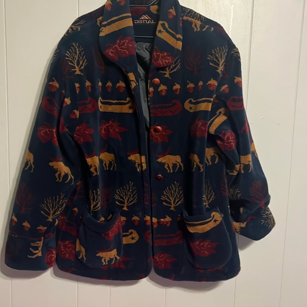 Vintage Fleece Coat Moose Cabincore Plush Tree Gorp Denali